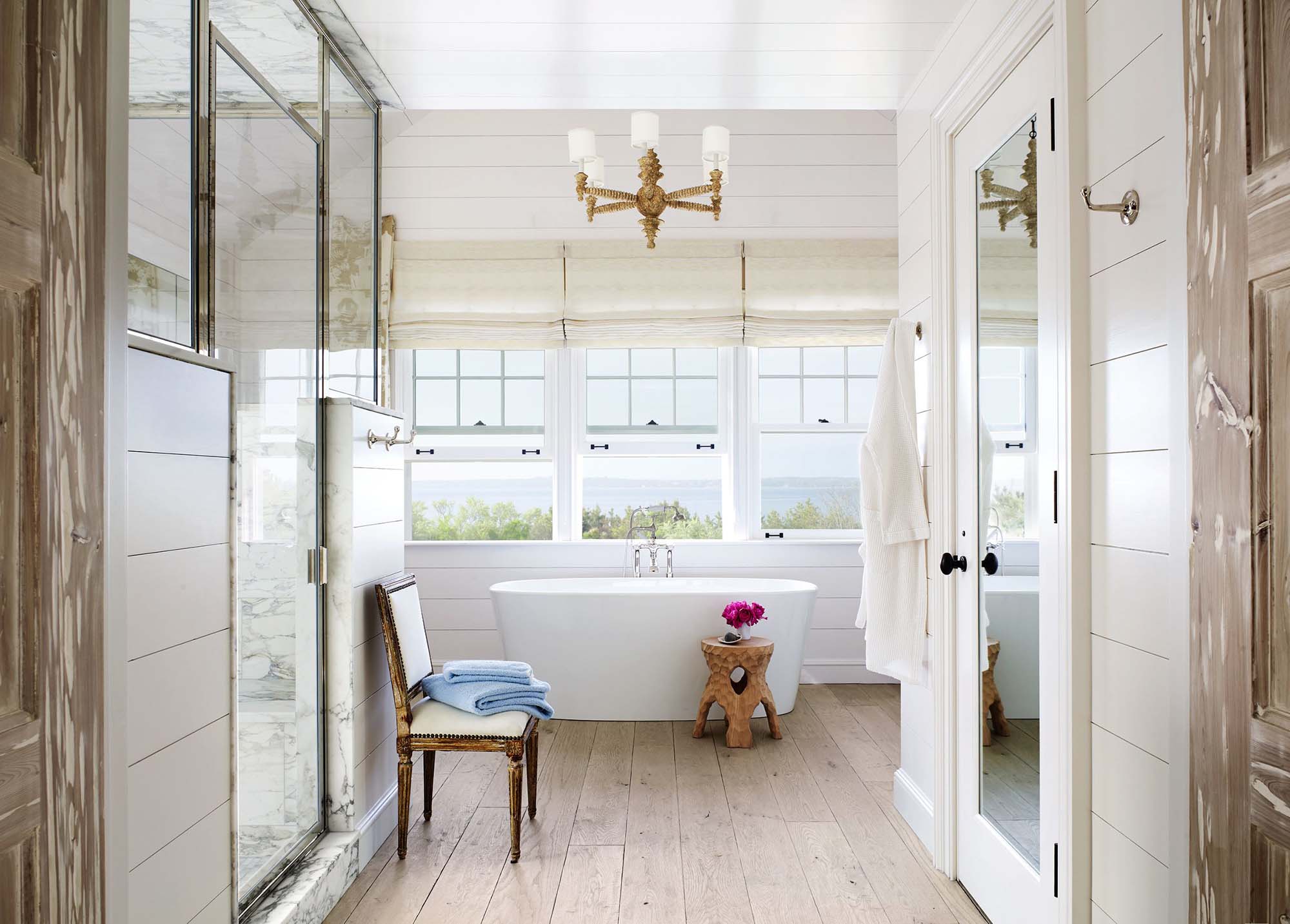 all white room ideas all white master bathroom white soaking tub custom glass shower Gambrick Luxury Home Builder NJ