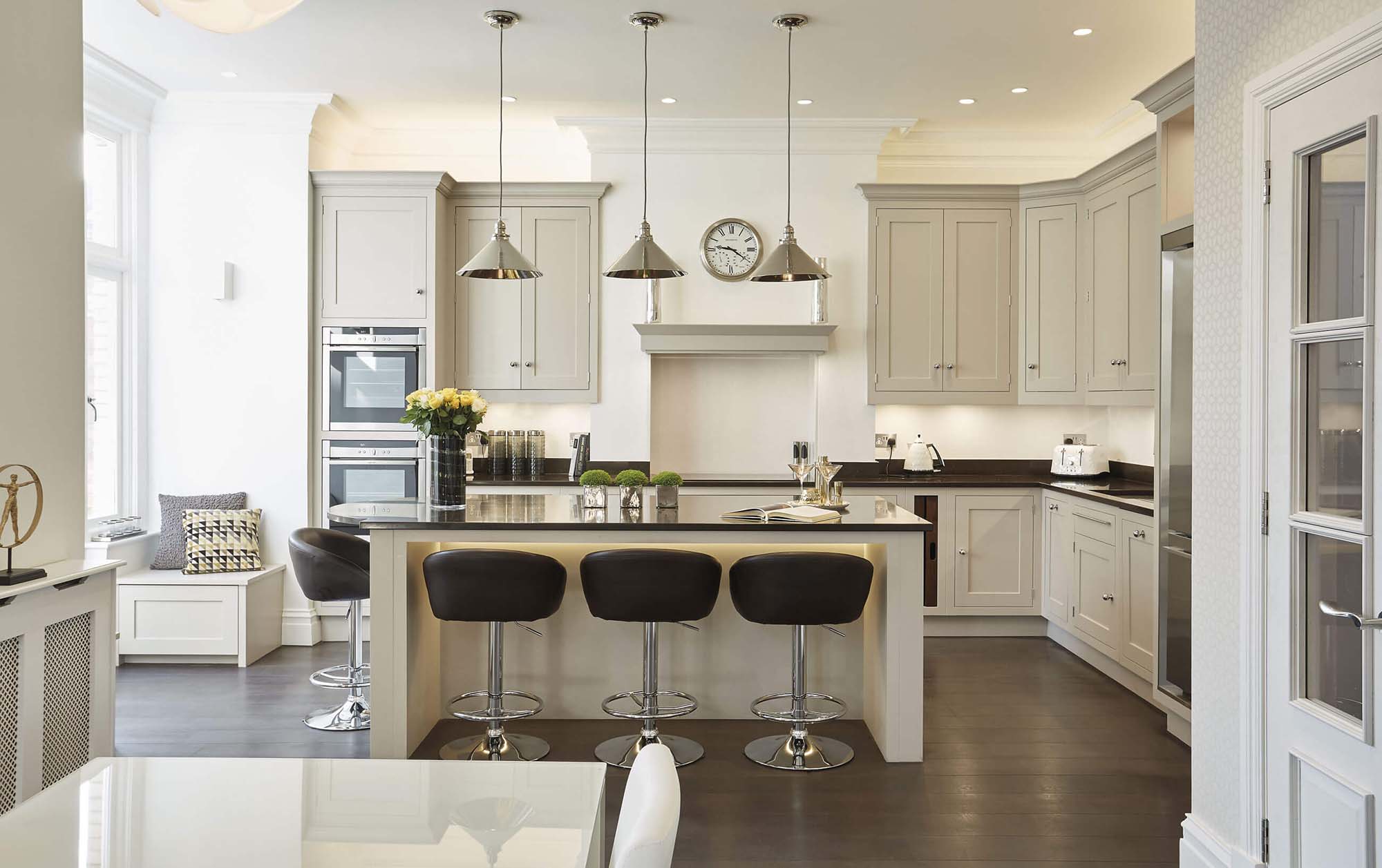 luxury kitchen design ideas white cabinets with a dark wood floor Gambrick luxury home builder NJ