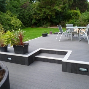 Jersey Shore NJ Gray deck with white border and deck lighting