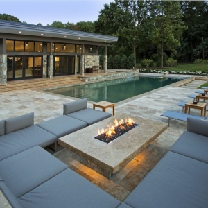 NJ Contemporary home with in ground pool and real stone patio & fire pit