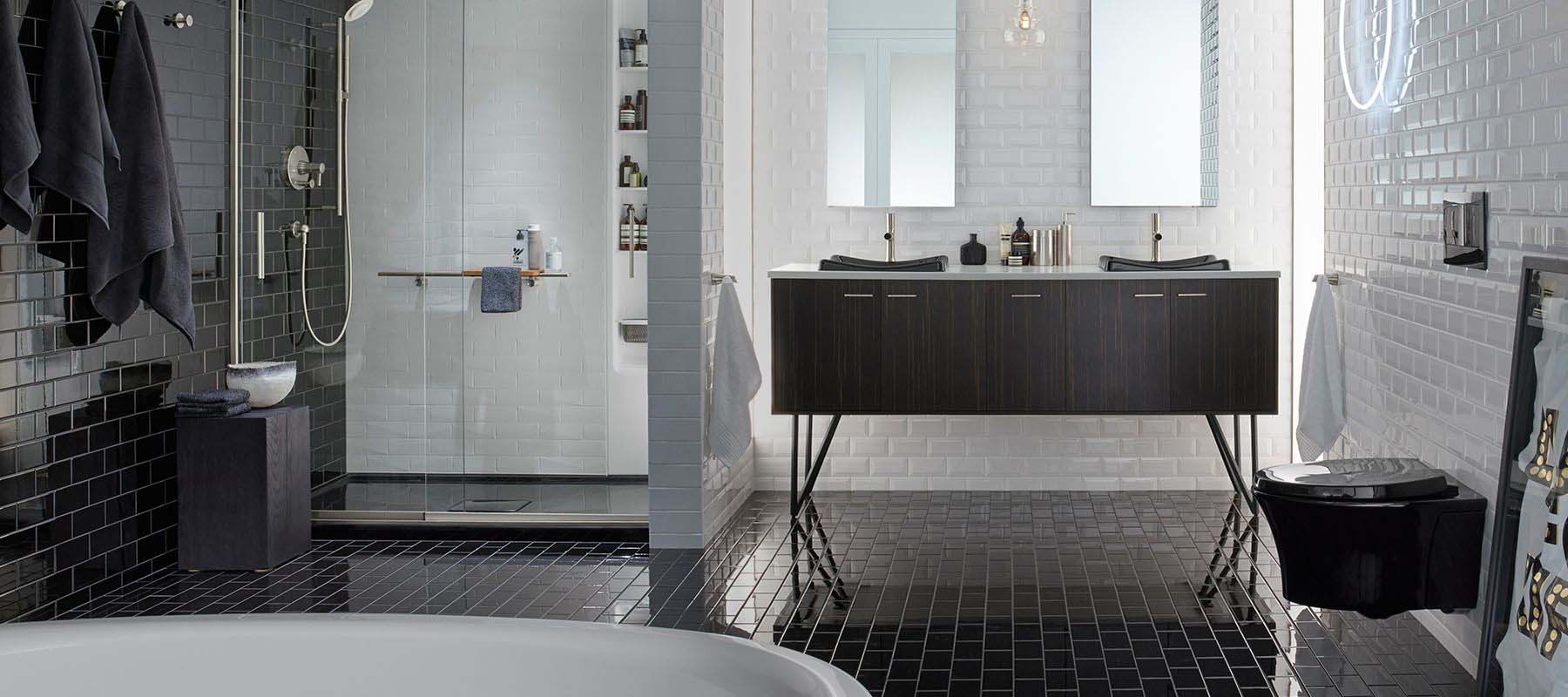 modern master bathroom design ideas black and white color scheme