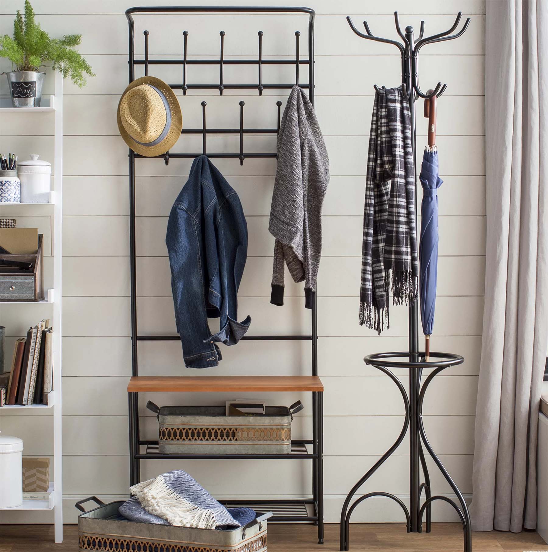 small entry design ideas storage shelves black frame racks coat hanger