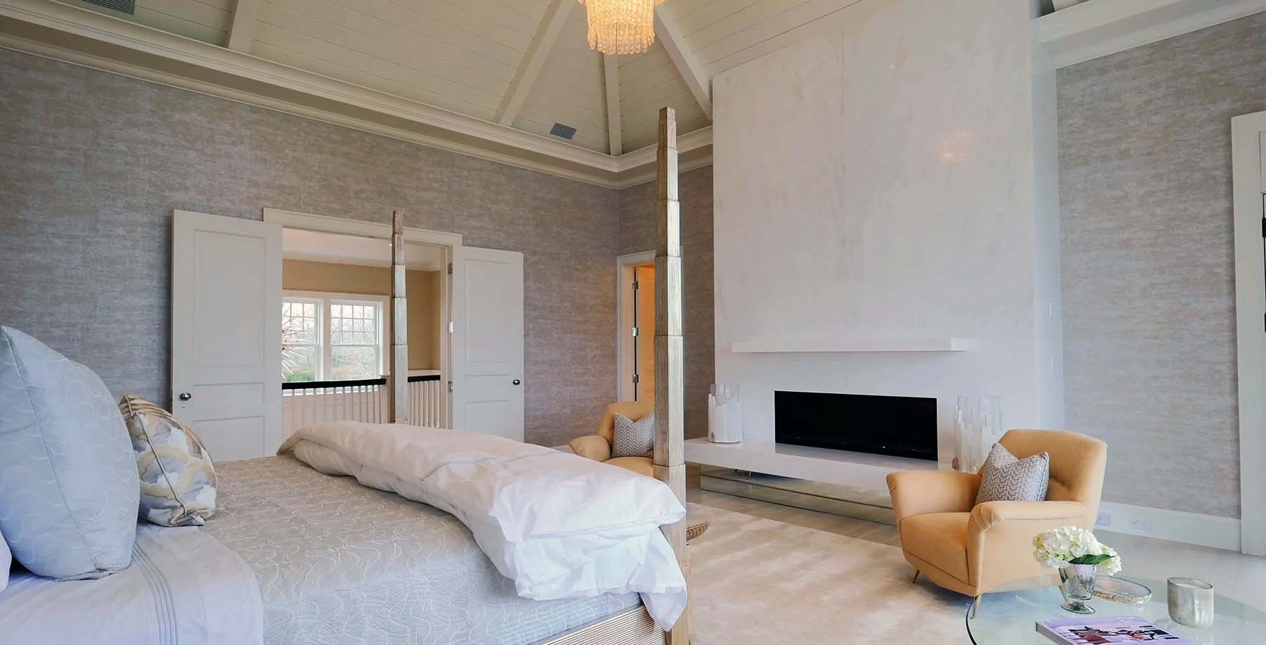 marble slab fireplace surround with modern gas fireplace