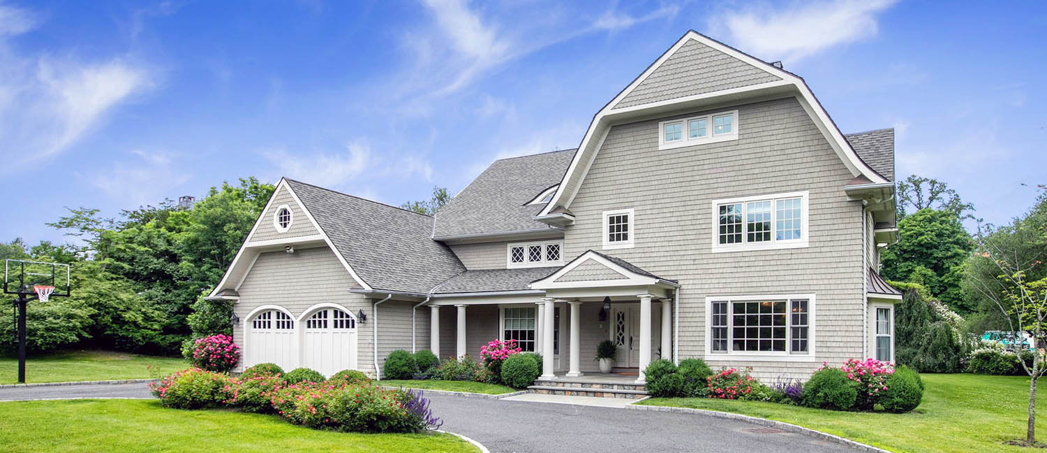 light gray house with white doors and white trim