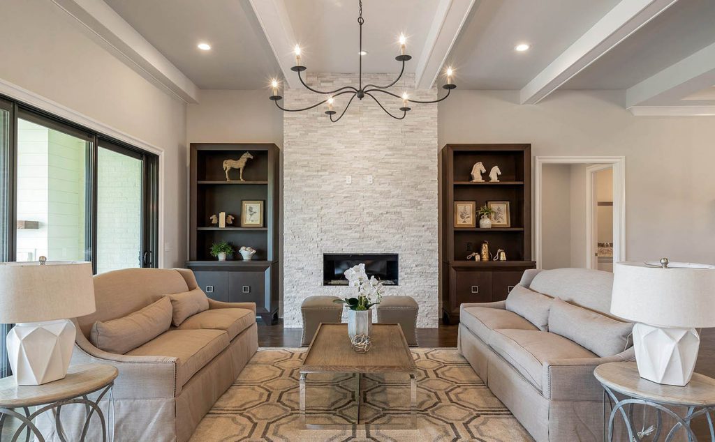 Modern Living Room With Coffered Ceiling