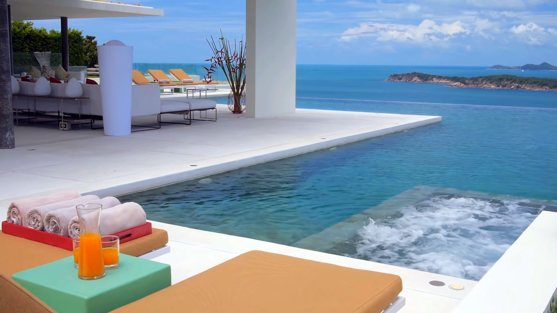 Spectacular view from this modern homes infinity edge pool.