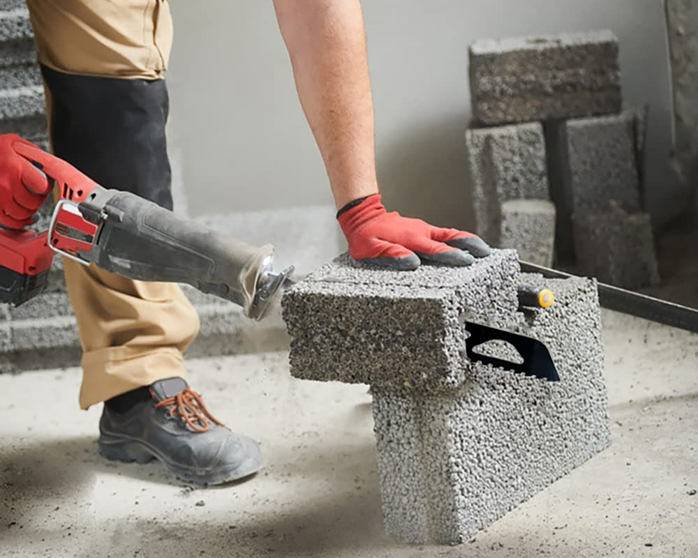 cutting concrete block with a Sawzall
