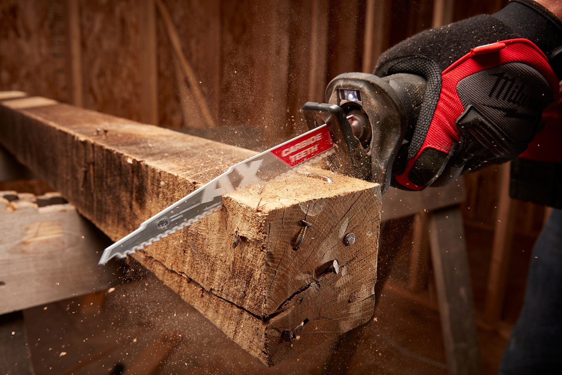 cutting nail embedded wood with a Sawzall reciprocating saw