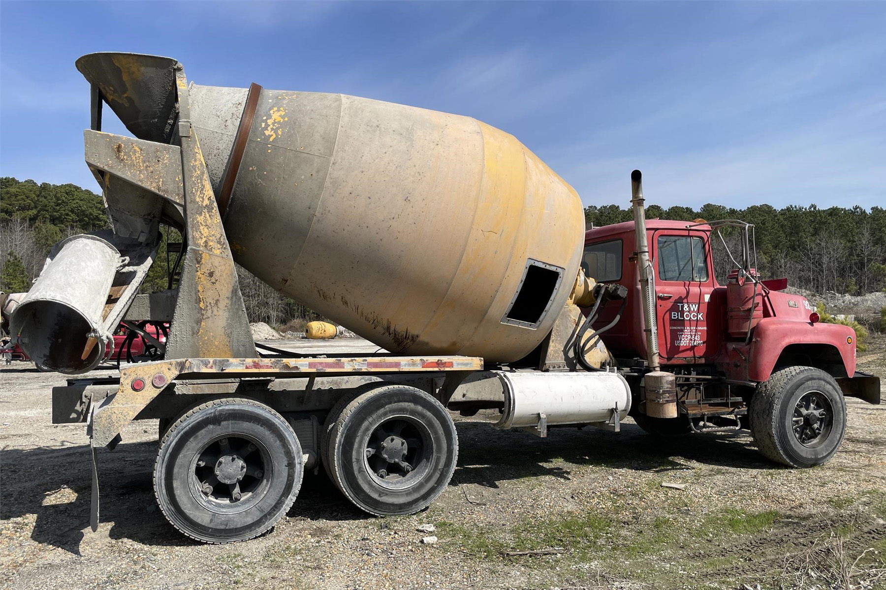 rear side view of a concrete truck 10 yards gvw 55,000 lbs. 14 feet tal