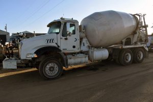 side view white concrete truck 60,000 lbs 10 yards