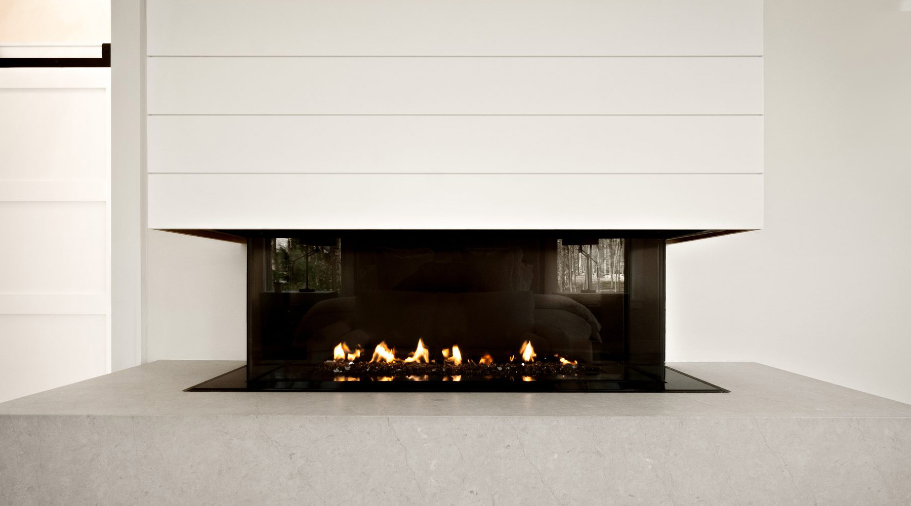 can concrete countertops handle heat Concrete countertops surrounding a gas fireplace.
