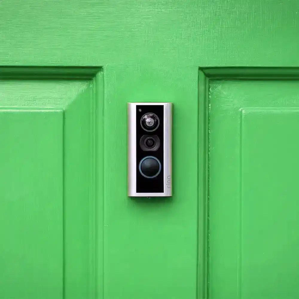 Ring peephole cam mounted to a green front door 1.0