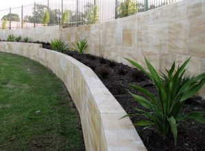 tiled retaining wall with garden bed