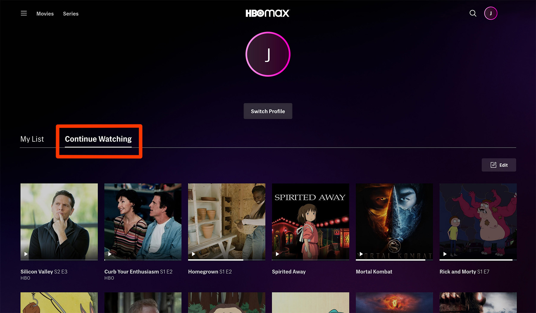 step 5.0 how to see HBO Max watch history