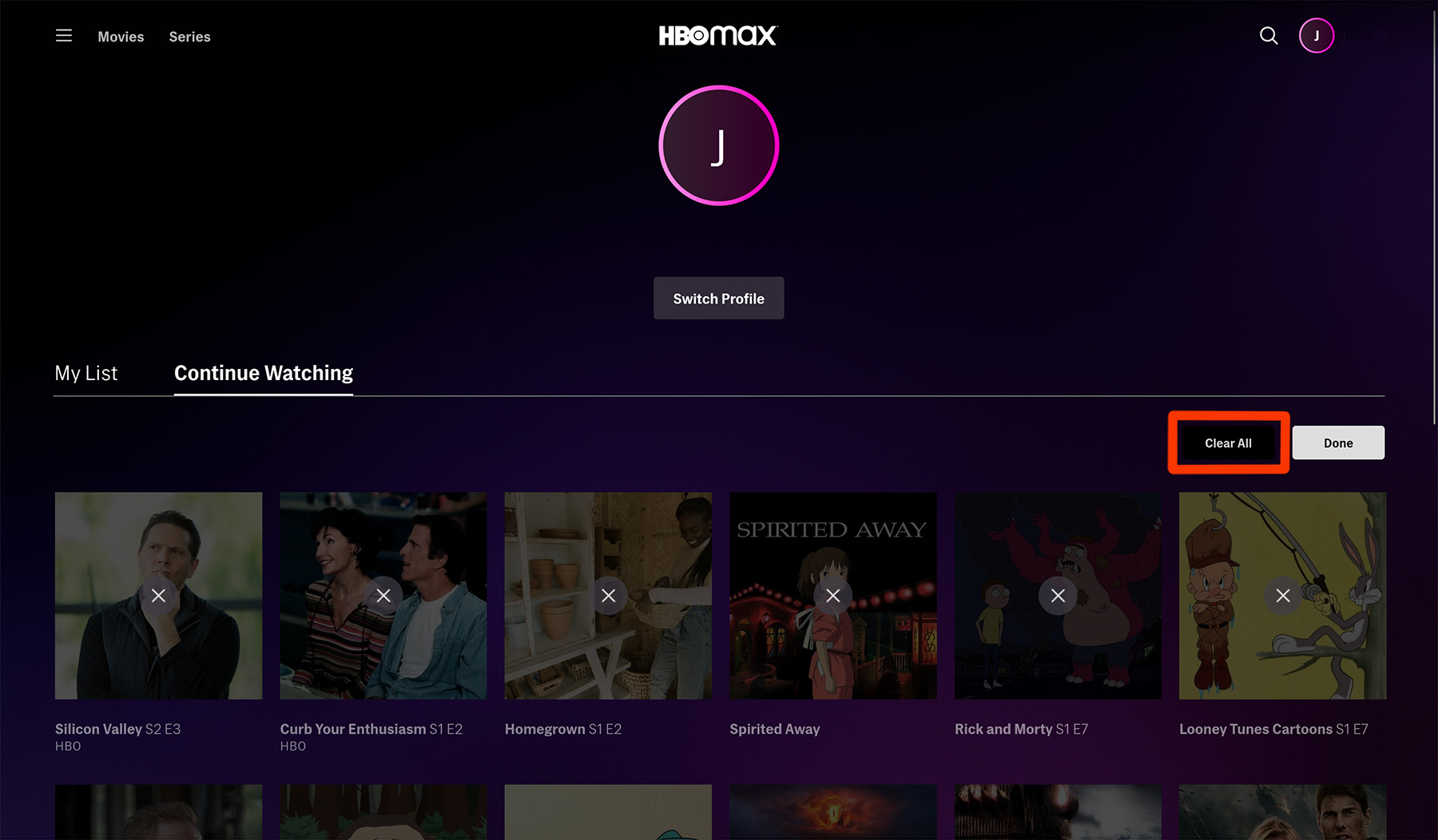 step 8.0 how to see HBO Max watch history