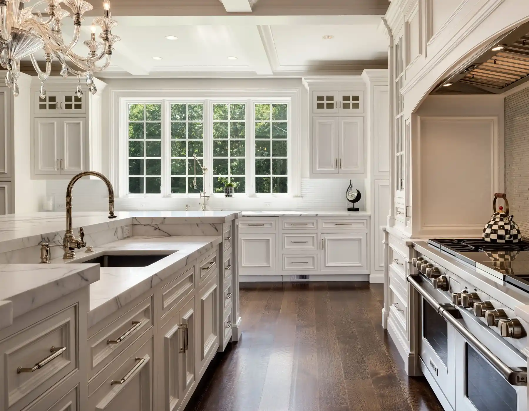 beautiful kitchen with white marble quartz silestone counters